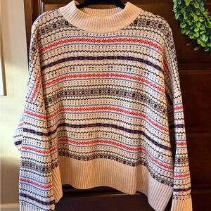 Old Navy Cream Fair Isle Crewneck Sweater with Multicolor Stripes